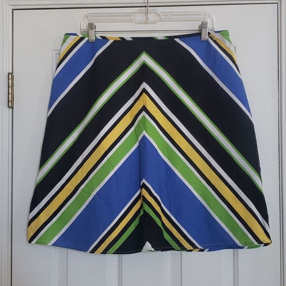 VINTAGE Skirt Black Blue Green Bold Stripe Chevron Cotton - Picture 1 of 6